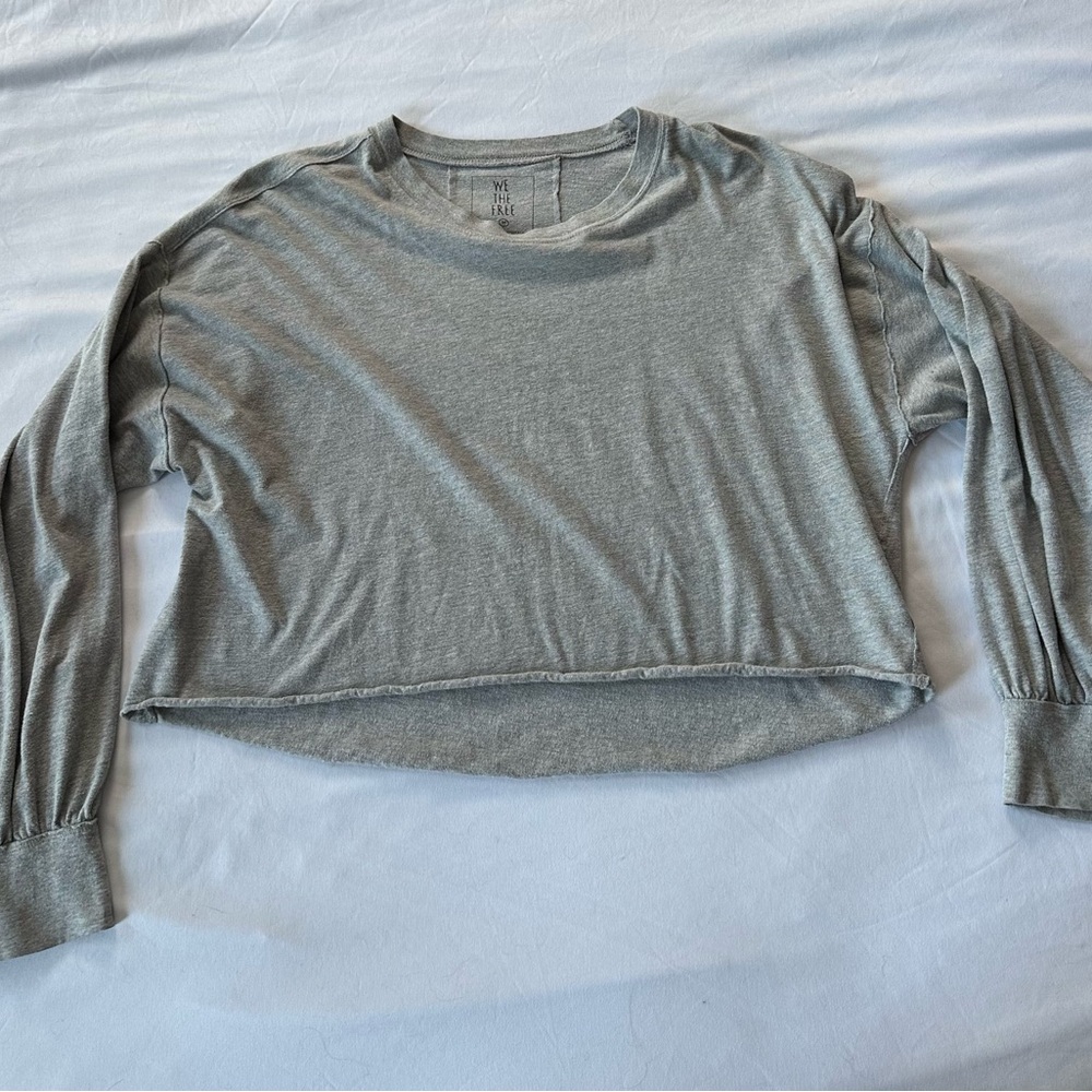 Free People Gray Cropped Long Sleeve